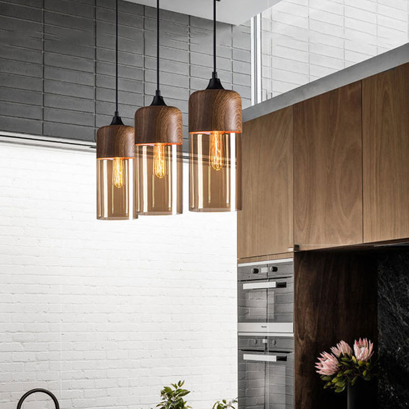 Lanterne Minimaliste Moderne Cylindre Fer Verre Suspension 1 Lumière Pour Salon 