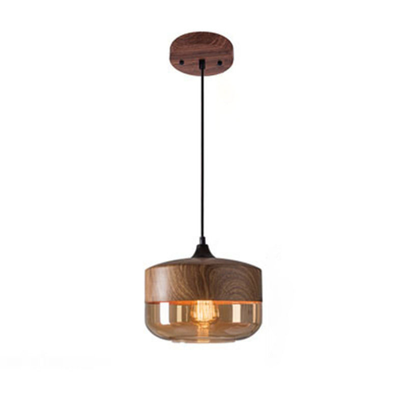 Lanterne Minimaliste Moderne Cylindre Fer Verre Suspension 1 Lumière Pour Salon 