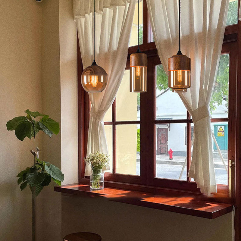 Lanterne Minimaliste Moderne Cylindre Fer Verre Suspension 1 Lumière Pour Salon 