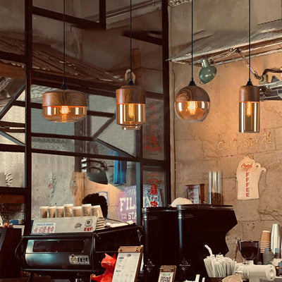 Lanterne Minimaliste Moderne Cylindre Fer Verre Suspension 1 Lumière Pour Salon 