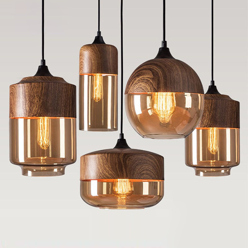Lanterne Minimaliste Moderne Cylindre Fer Verre Suspension 1 Lumière Pour Salon 