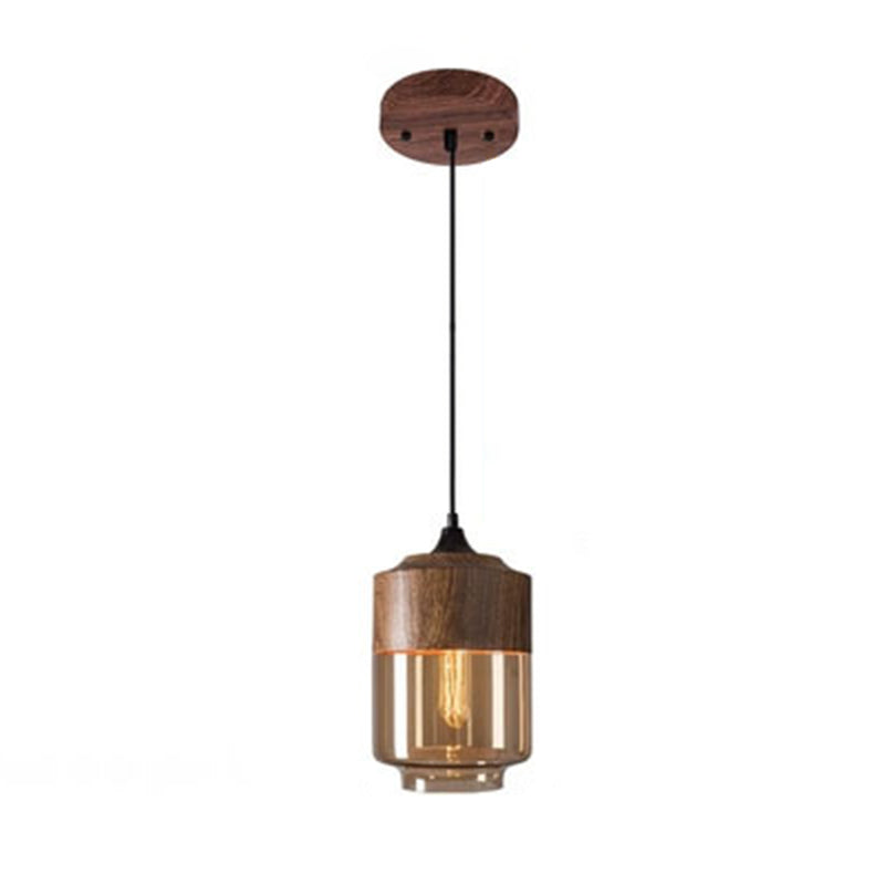 Lanterne Minimaliste Moderne Cylindre Fer Verre Suspension 1 Lumière Pour Salon 
