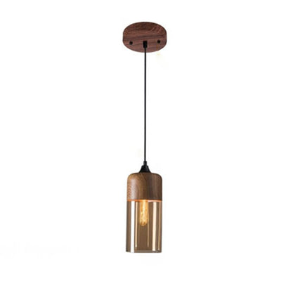 Lanterne Minimaliste Moderne Cylindre Fer Verre Suspension 1 Lumière Pour Salon 