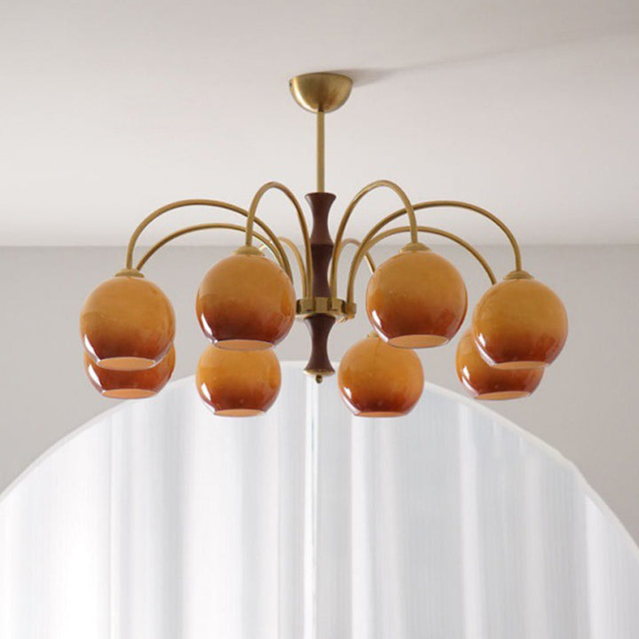 Traditional Vintage Sphere Glass Iron Wood 3/6 Light Chandelier For Living Room