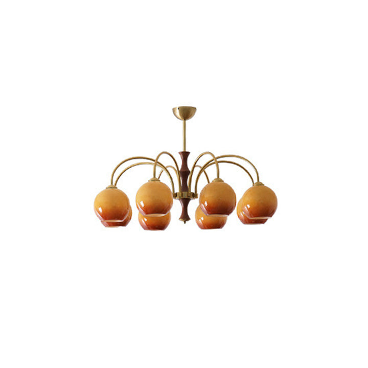 Traditional Vintage Sphere Glass Iron Wood 3/6 Light Chandelier For Living Room