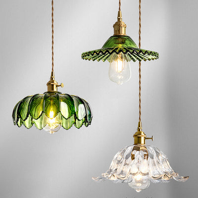 Zeitgenössische skandinavische runde Scheibe Messing Glas 1-Licht Pendelleuchte für Schlafzimmer 