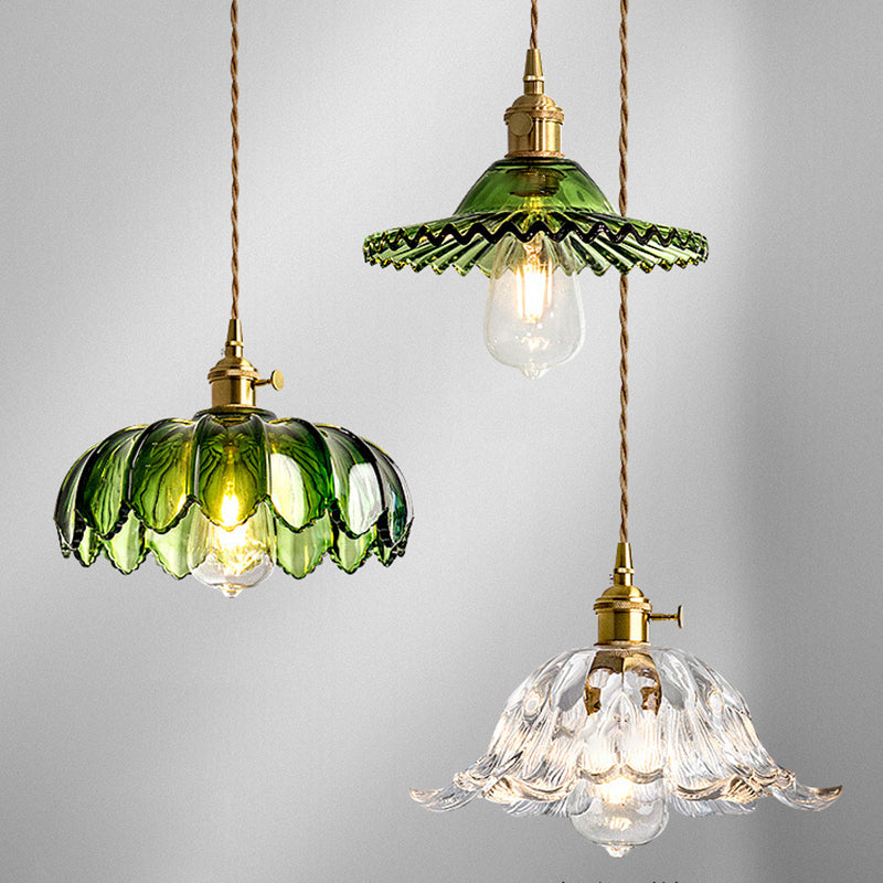 Zeitgenössische skandinavische runde Scheibe Messing Glas 1-Licht Pendelleuchte für Schlafzimmer 