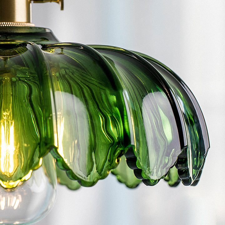 Contemporary Scandinavian Round Disc Brass Glass 1-Light Pendant Light For Bedroom