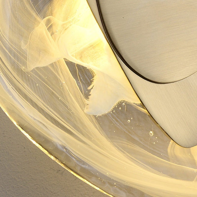 Zeitgenössische kreative ovale Edelstahl-Glas-LED-Wandleuchte für Wohnzimmer 