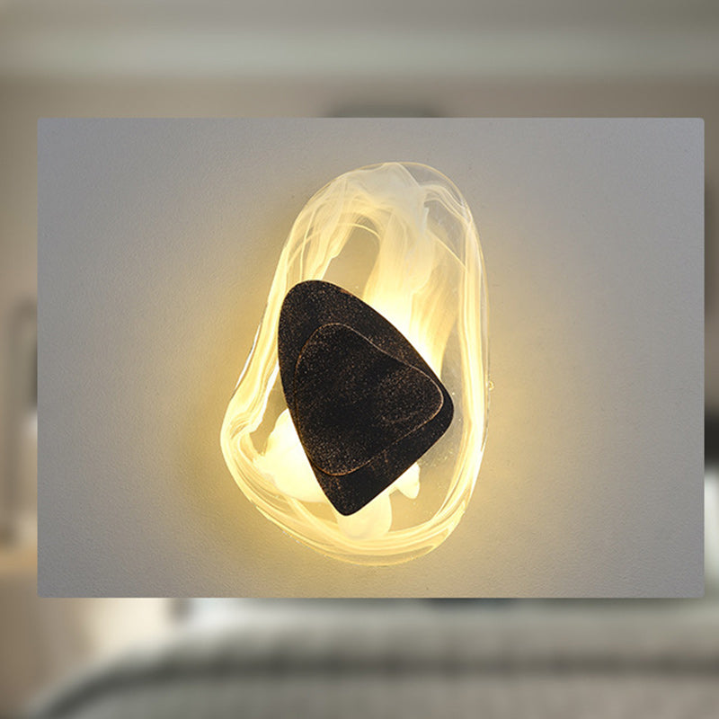 Zeitgenössische kreative ovale Edelstahl-Glas-LED-Wandleuchte für Wohnzimmer 