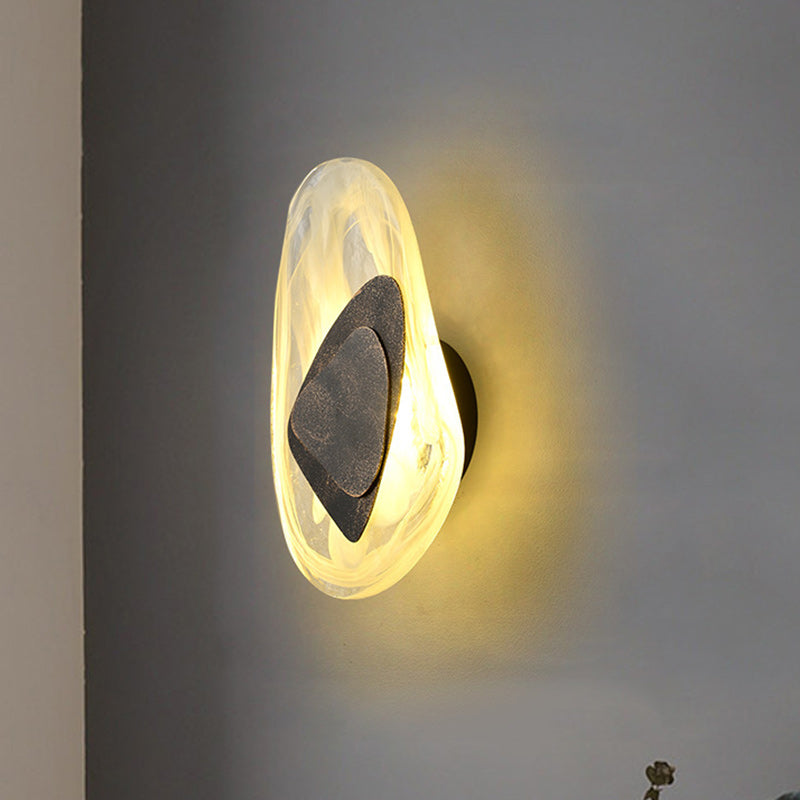 Zeitgenössische kreative ovale Edelstahl-Glas-LED-Wandleuchte für Wohnzimmer 