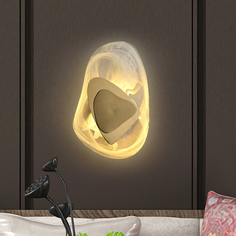 Zeitgenössische kreative ovale Edelstahl-Glas-LED-Wandleuchte für Wohnzimmer 