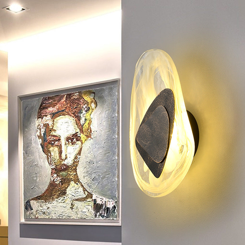 Zeitgenössische kreative ovale Edelstahl-Glas-LED-Wandleuchte für Wohnzimmer 