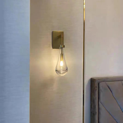 Applique murale moderne minimaliste en fer et verre cristal en forme de goutte d'eau à 1 lumière pour chambre 