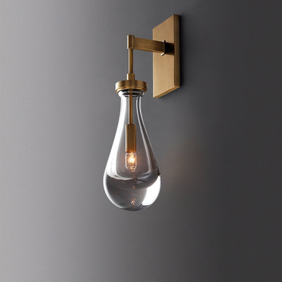 Applique murale moderne minimaliste en fer et verre cristal en forme de goutte d'eau à 1 lumière pour chambre 