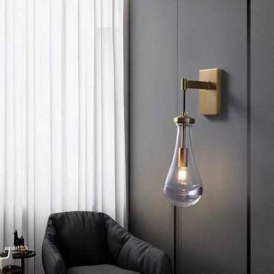 Applique murale moderne minimaliste en fer et verre cristal en forme de goutte d'eau à 1 lumière pour chambre 