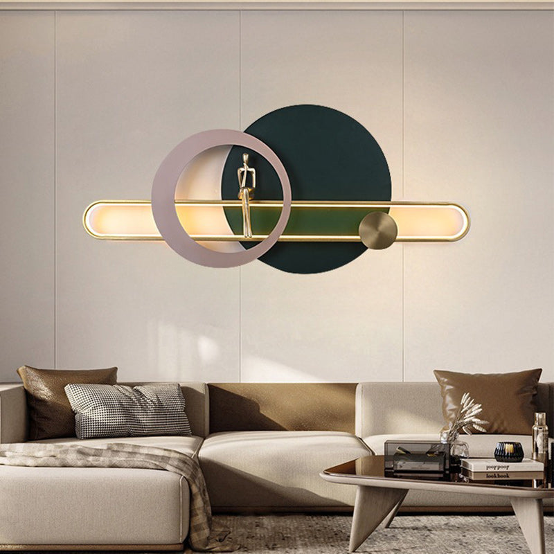 Zeitgenössische kreative runde Eisen Silikon Streifen Acryl LED Wandleuchte Lampe für Wohnzimmer 