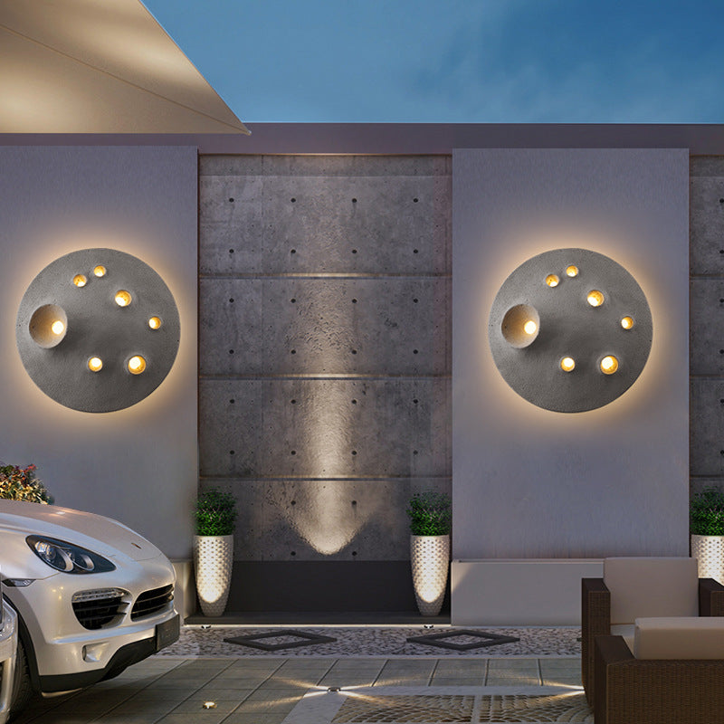 Applique murale LED en béton ronde créative contemporaine pour terrasse extérieure 