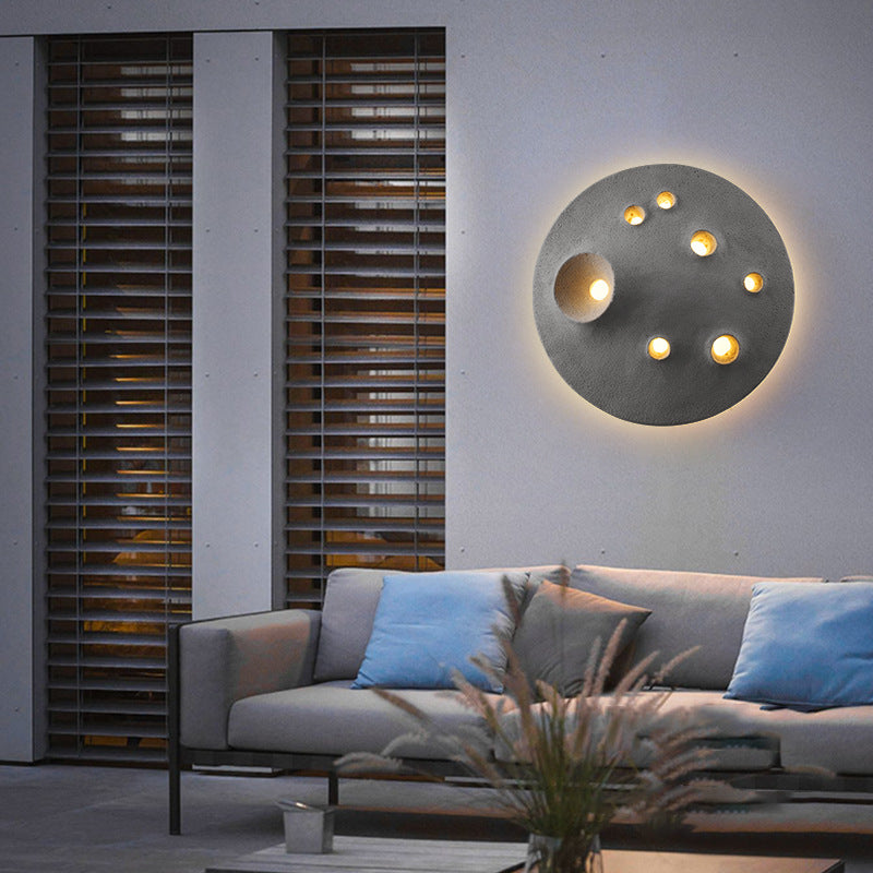 Applique murale LED en béton ronde créative contemporaine pour terrasse extérieure 