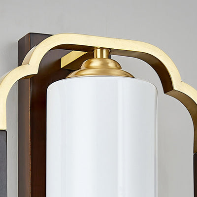 Traditionelle chinesische Kürbis-Rechteck-Walnuss-Kupferglas-1-Licht-Wandleuchter-Lampe für Schlafzimmer 