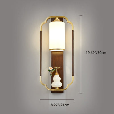 Traditionelle chinesische Kürbis-Rechteck-Walnuss-Kupferglas-1-Licht-Wandleuchter-Lampe für Schlafzimmer 