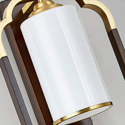 Traditionelle chinesische Kürbis-Rechteck-Walnuss-Kupferglas-1-Licht-Wandleuchter-Lampe für Schlafzimmer 