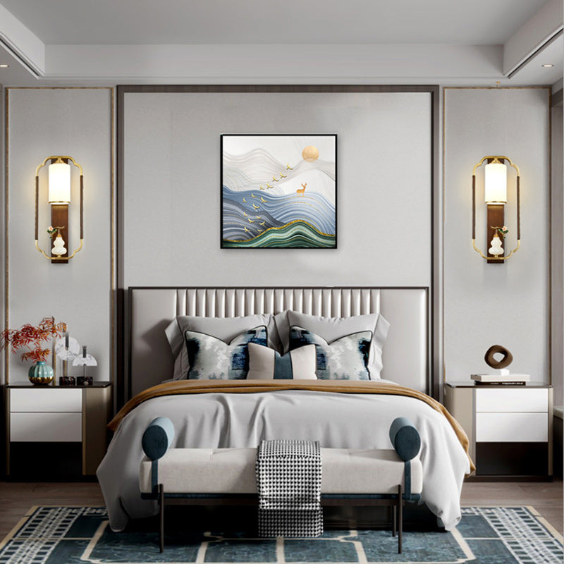 Traditionelle chinesische Kürbis-Rechteck-Walnuss-Kupferglas-1-Licht-Wandleuchter-Lampe für Schlafzimmer 