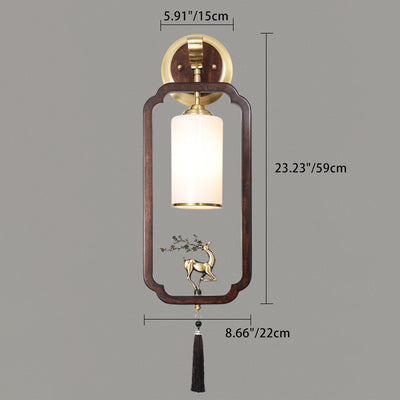 Traditionelle chinesische Kürbis-Rechteck-Walnuss-Kupferglas-1-Licht-Wandleuchter-Lampe für Schlafzimmer 