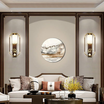 Traditionelle chinesische Kürbis-Rechteck-Walnuss-Kupferglas-1-Licht-Wandleuchter-Lampe für Schlafzimmer 