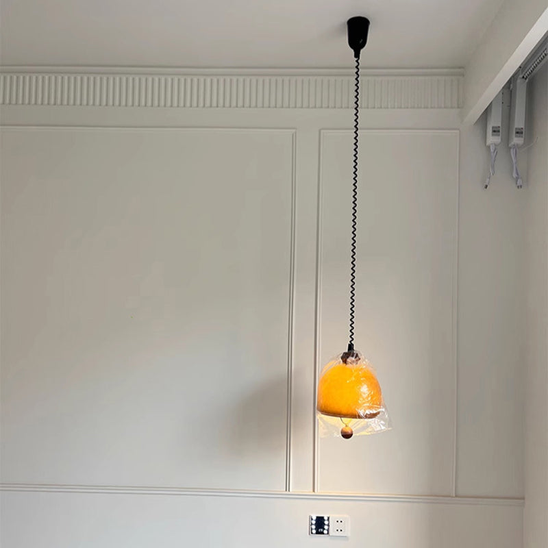 Traditional Vintage Hemisphere Metal Glass Solid Wood 1-Light Pendant Light For Bedroom