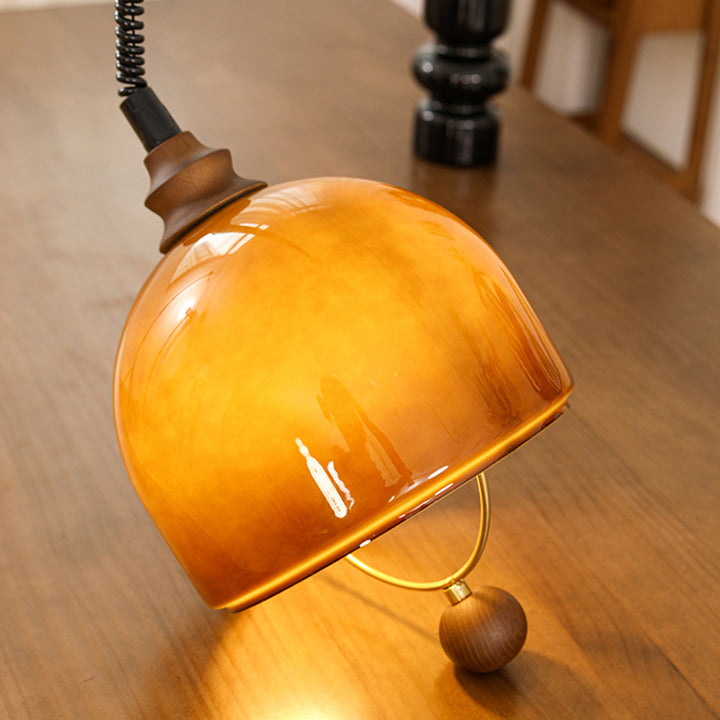 Traditional Vintage Hemisphere Metal Glass Solid Wood 1-Light Pendant Light For Bedroom