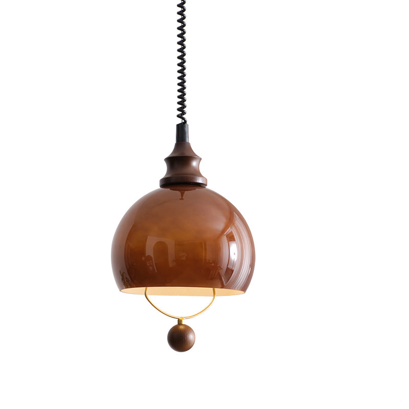 Traditional Vintage Hemisphere Metal Glass Solid Wood 1-Light Pendant Light For Bedroom