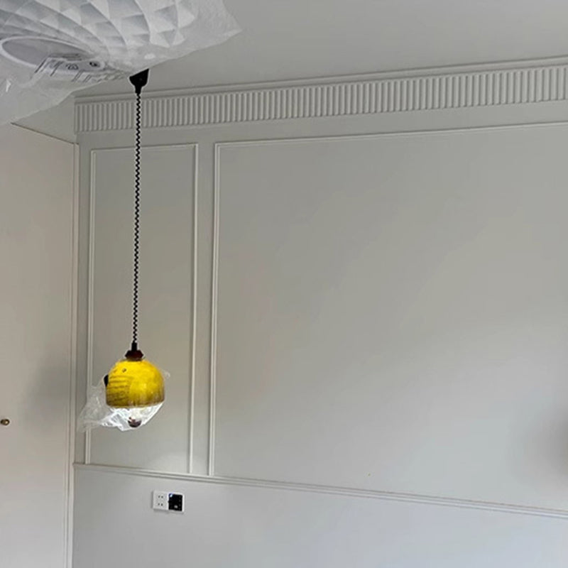 Traditional Vintage Hemisphere Metal Glass Solid Wood 1-Light Pendant Light For Bedroom
