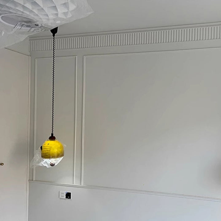 Traditional Vintage Hemisphere Metal Glass Solid Wood 1-Light Pendant Light For Bedroom