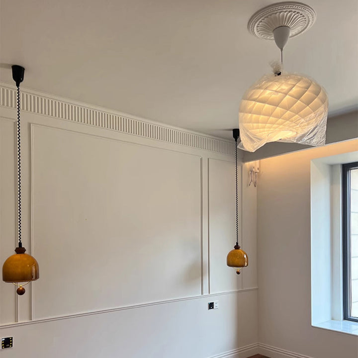 Traditional Vintage Hemisphere Metal Glass Solid Wood 1-Light Pendant Light For Bedroom