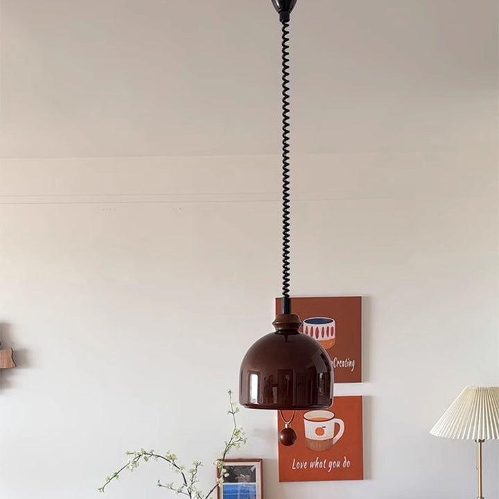 Traditional Vintage Hemisphere Metal Glass Solid Wood 1-Light Pendant Light For Bedroom