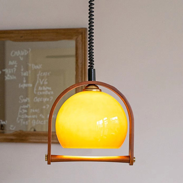 Traditional Vintage Hemisphere Metal Glass Solid Wood 1-Light Pendant Light For Bedroom