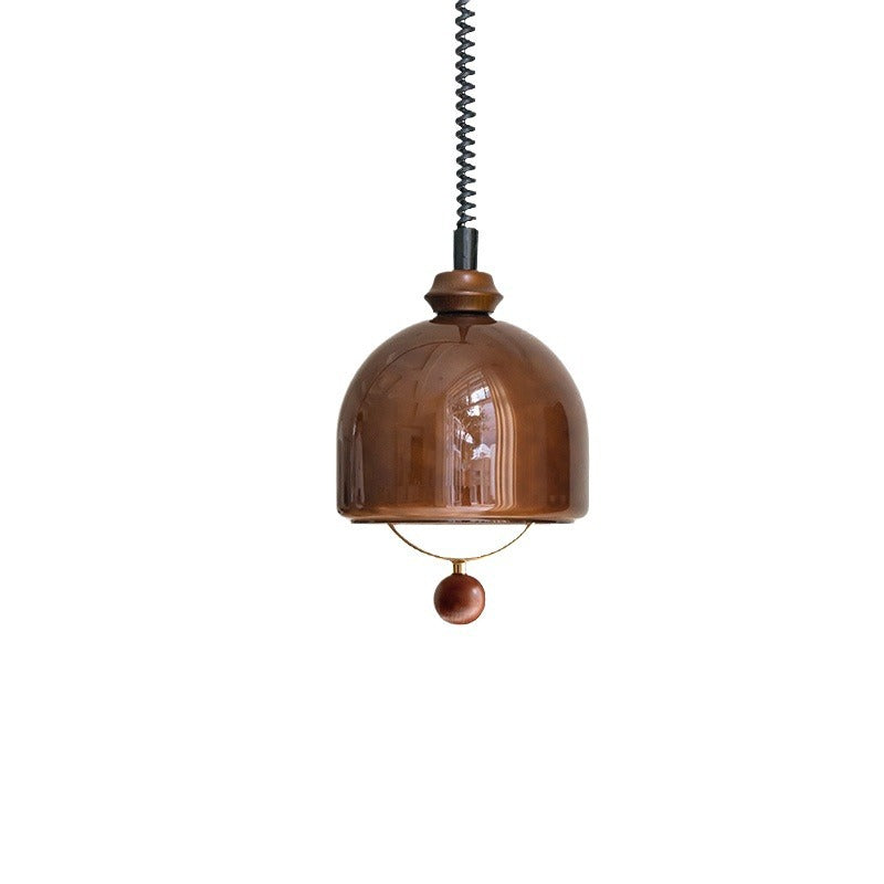 Traditional Vintage Hemisphere Metal Glass Solid Wood 1-Light Pendant Light For Bedroom