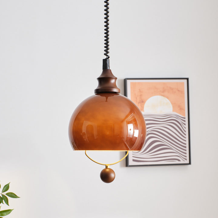 Traditional Vintage Hemisphere Metal Glass Solid Wood 1-Light Pendant Light For Bedroom