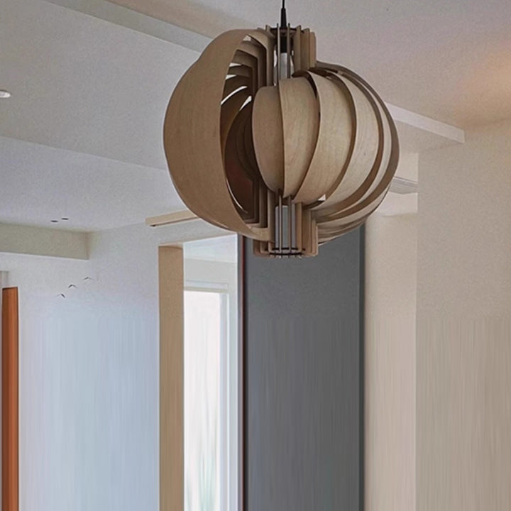 Traditional Vintage Sphere Solid Wood Metal 1-Light Pendant Light For Living Room