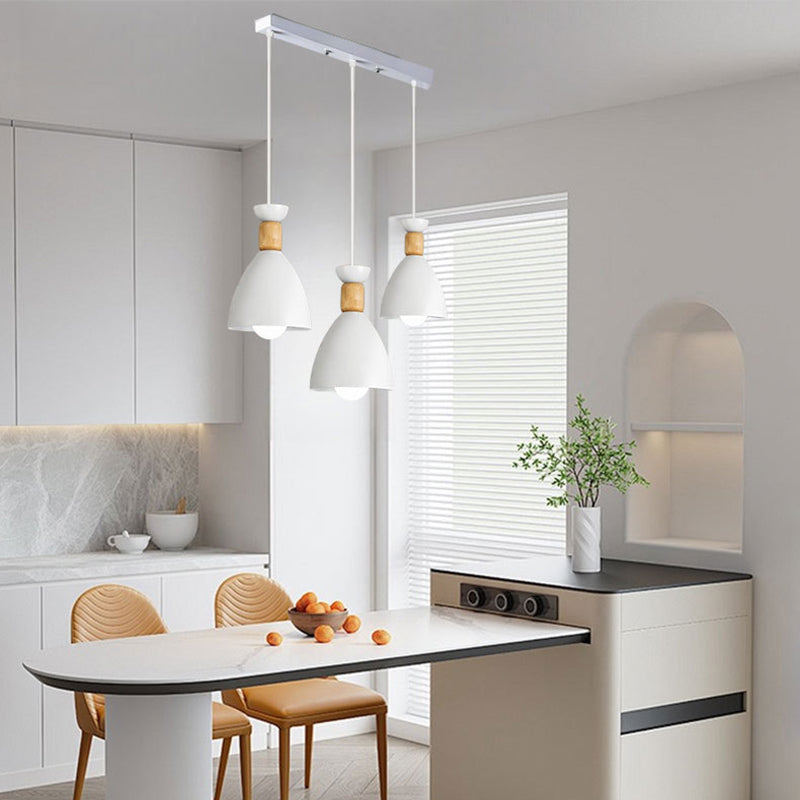 Lustre Moderne Minimaliste Demi-Ovale en Fer et Bois à 3 Lumières pour Salle à Manger 