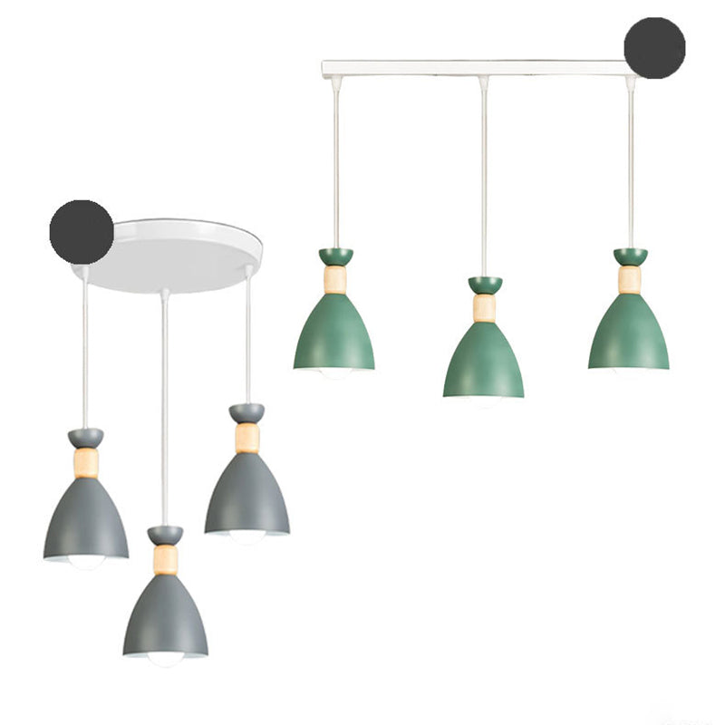 Moderne minimalistische halb ovale Eisen Holz 3-Licht Kronleuchter Insel Licht für Esszimmer 