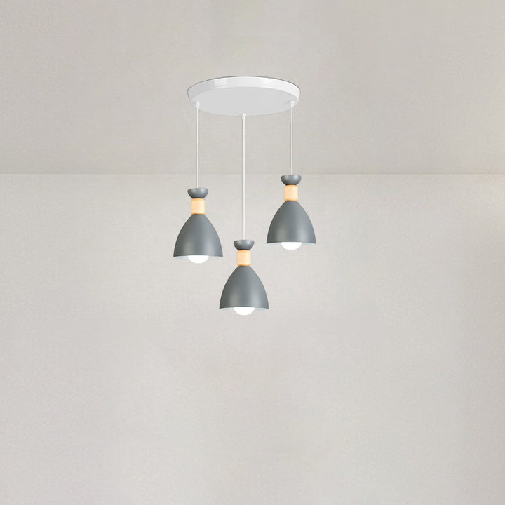 Lustre Moderne Minimaliste Demi-Ovale en Fer et Bois à 3 Lumières pour Salle à Manger 