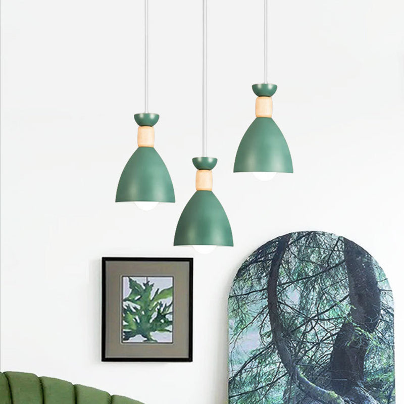 Lustre Moderne Minimaliste Demi-Ovale en Fer et Bois à 3 Lumières pour Salle à Manger 