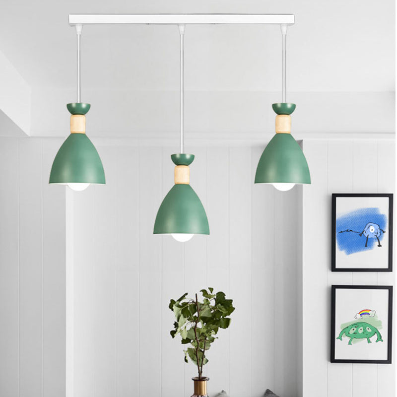 Moderne minimalistische halb ovale Eisen Holz 3-Licht Kronleuchter Insel Licht für Esszimmer 