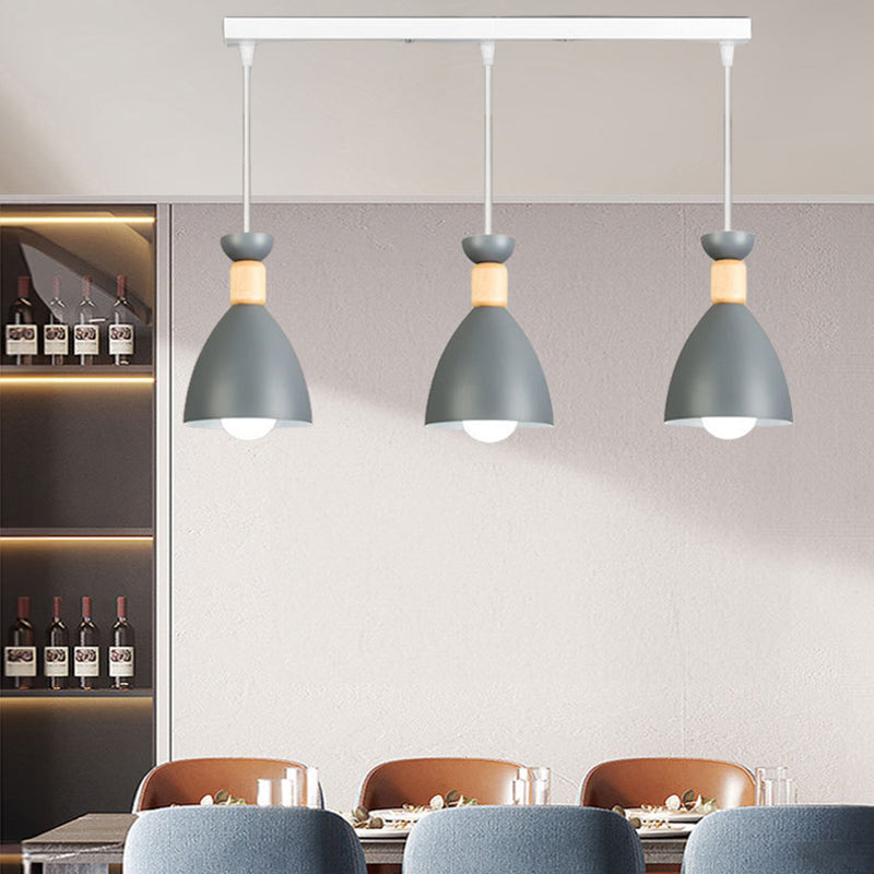 Lustre Moderne Minimaliste Demi-Ovale en Fer et Bois à 3 Lumières pour Salle à Manger 