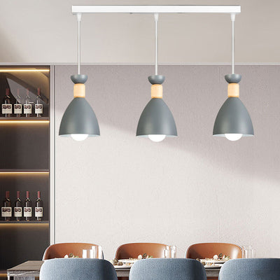Moderne minimalistische halb ovale Eisen Holz 3-Licht Kronleuchter Insel Licht für Esszimmer 