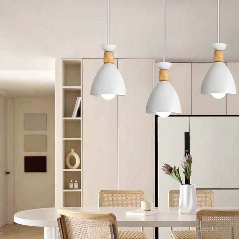 Lustre Moderne Minimaliste Demi-Ovale en Fer et Bois à 3 Lumières pour Salle à Manger 