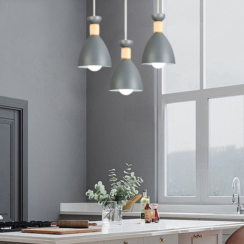 Moderne minimalistische halb ovale Eisen Holz 3-Licht Kronleuchter Insel Licht für Esszimmer 