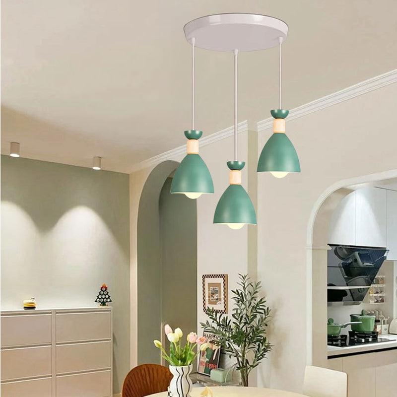 Moderne minimalistische halb ovale Eisen Holz 3-Licht Kronleuchter Insel Licht für Esszimmer 